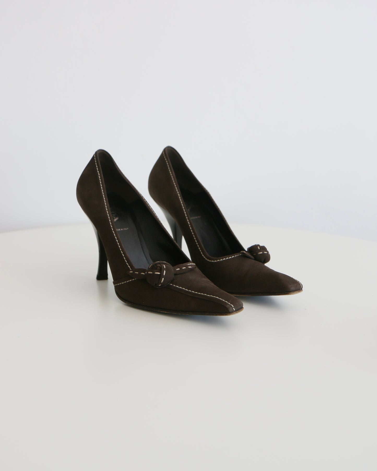 Prada Brown Rosette Heels