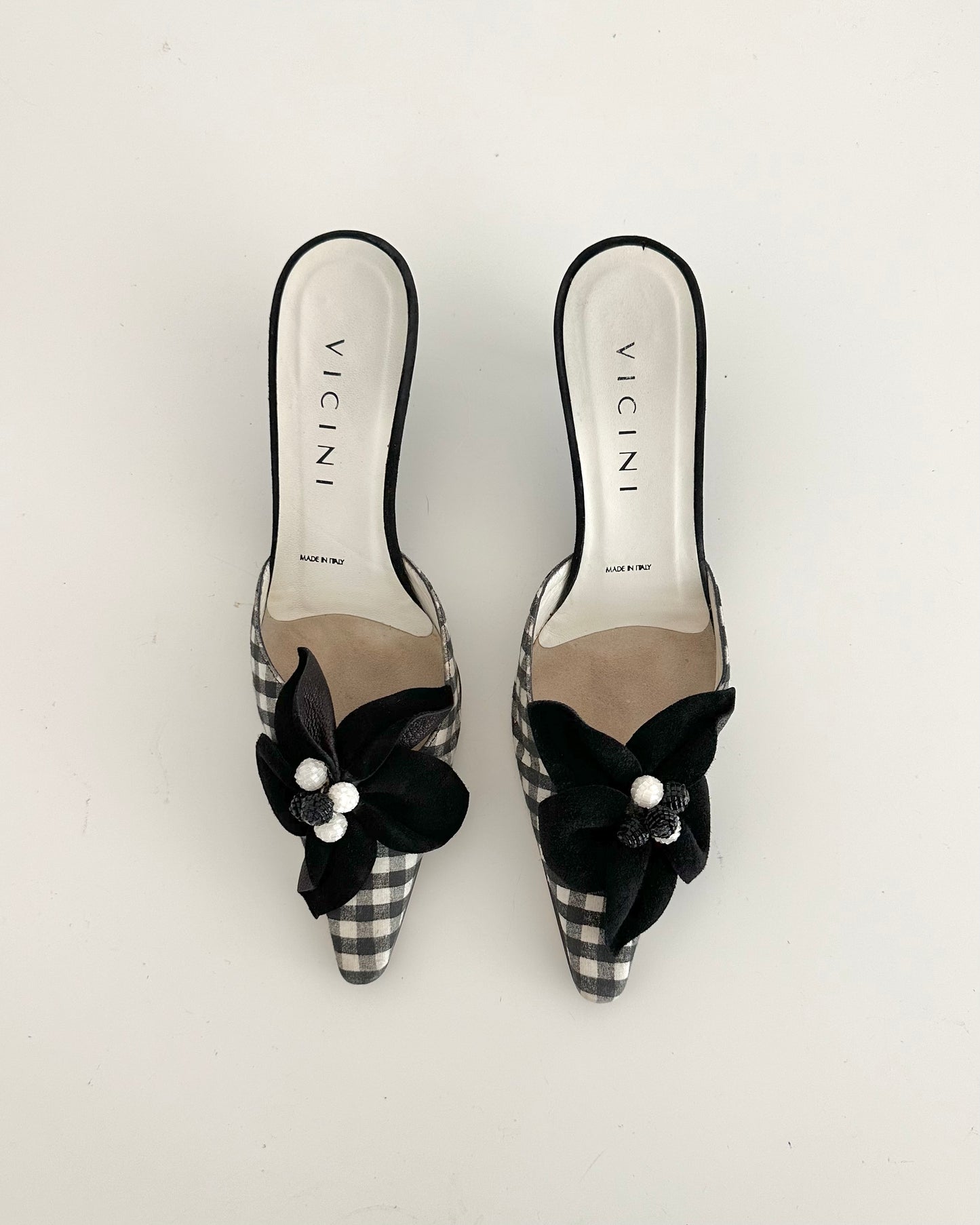 Black & White Floral Gingham Heels