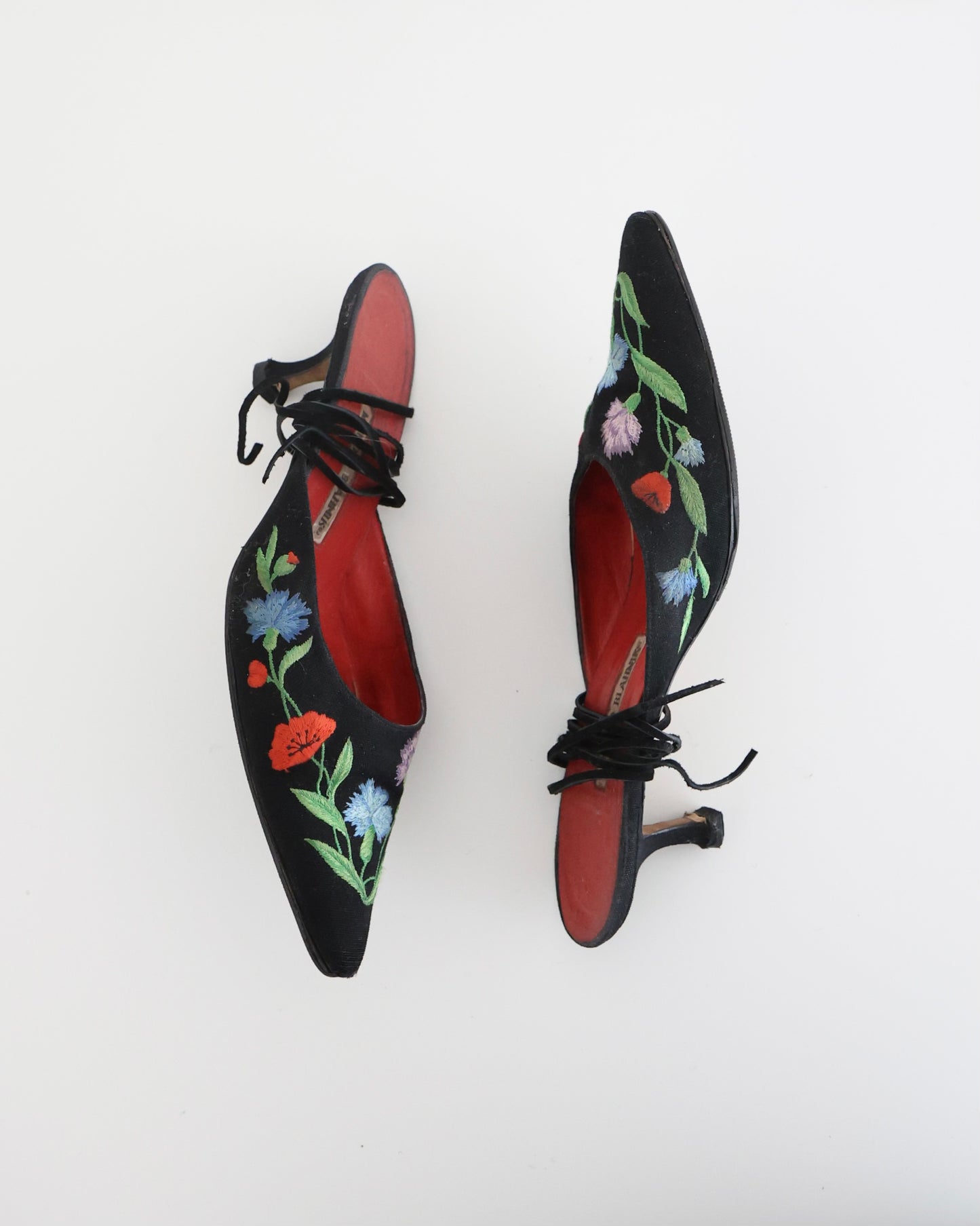 Manolo Blahnik Black Floral Strappy Heels