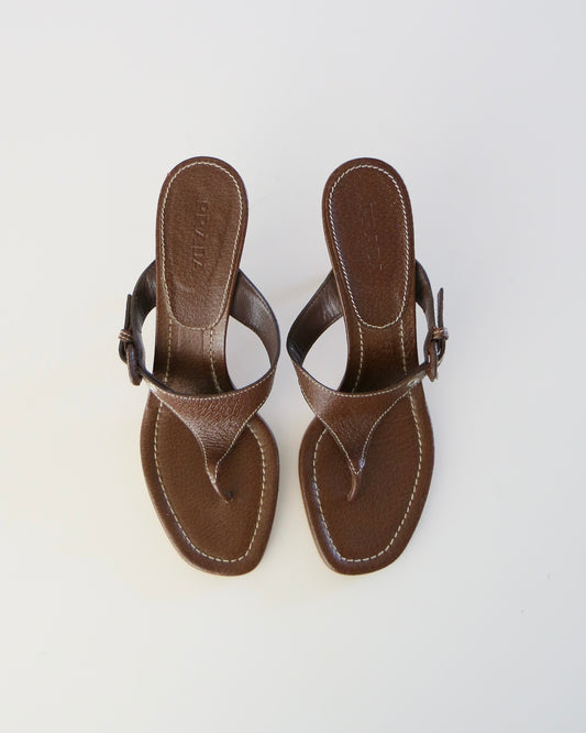 Vintage Prada Brown T-Strap Heels