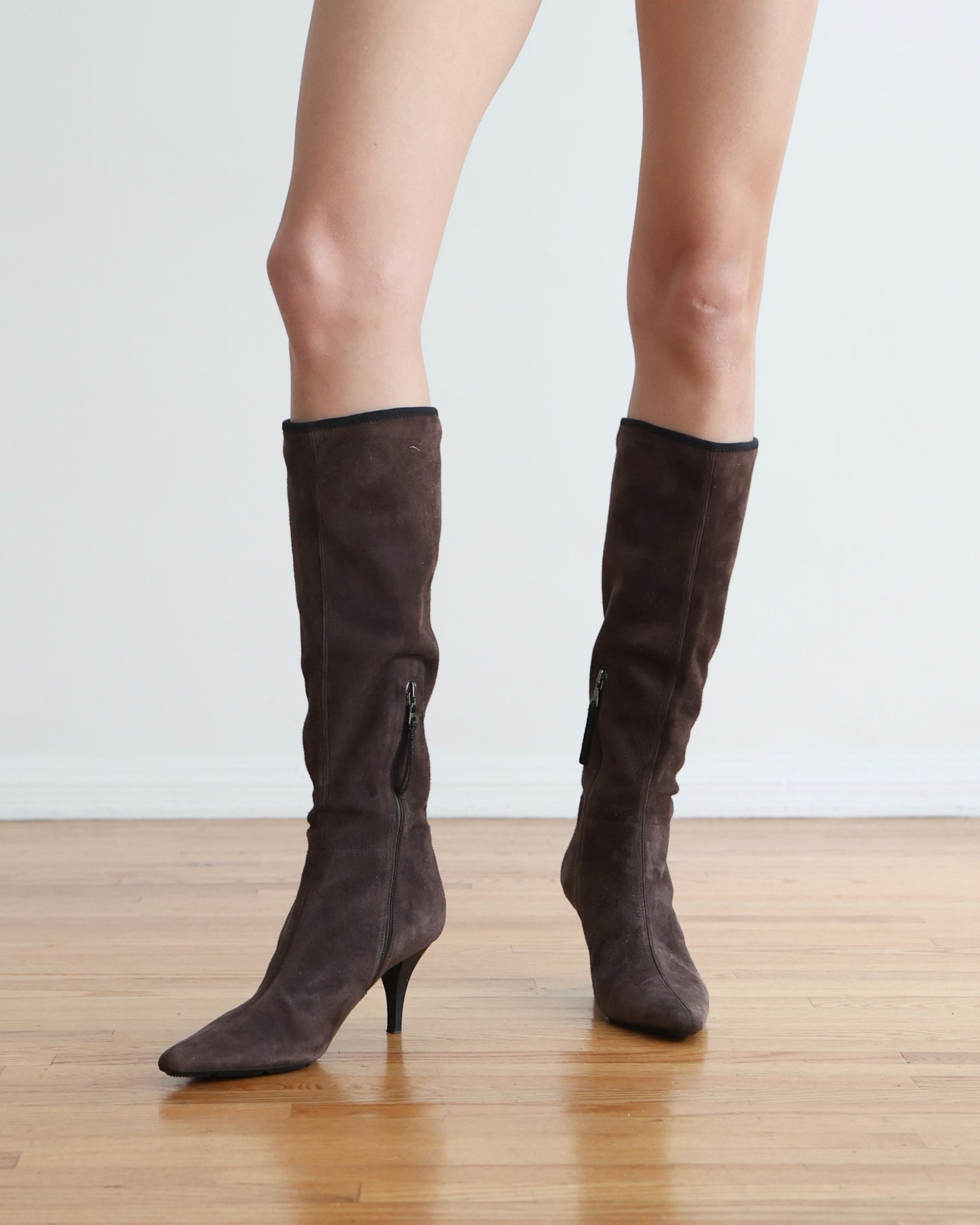 Prada Brown Knee High Pointed Toe Boots