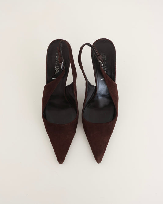 Prada Brown Suede Slingback Heels