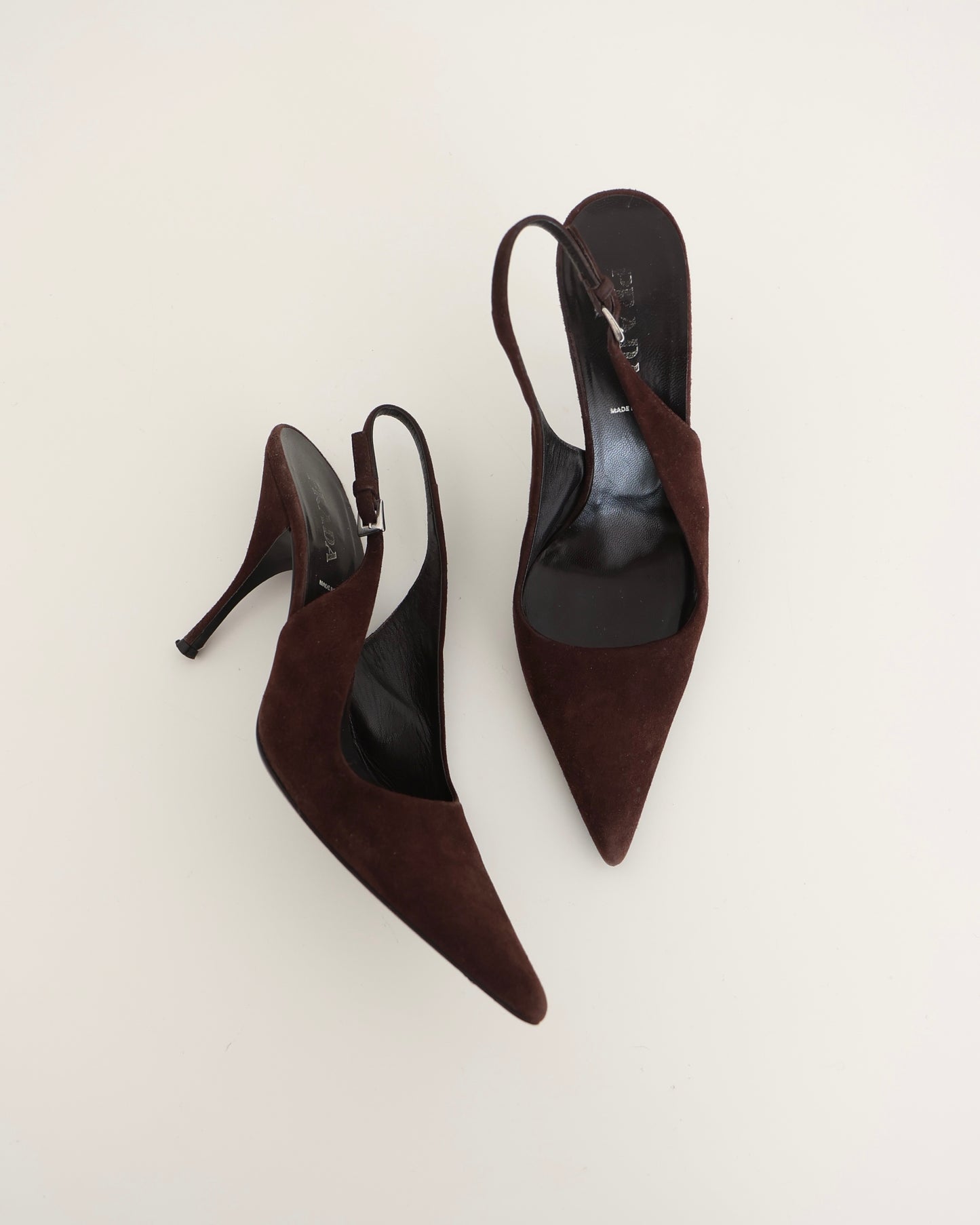 Prada Brown Suede Slingback Heels