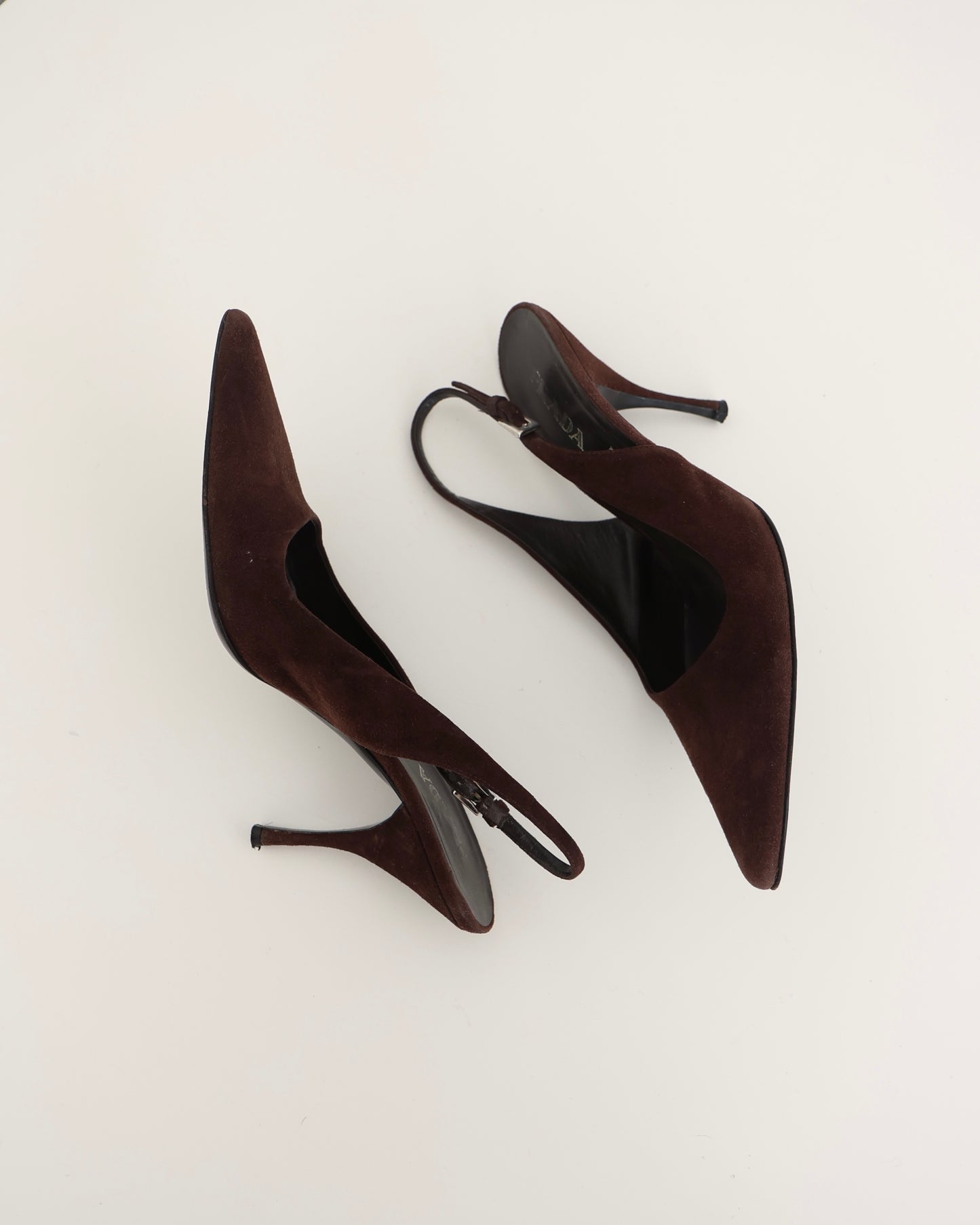 Prada Brown Suede Slingback Heels