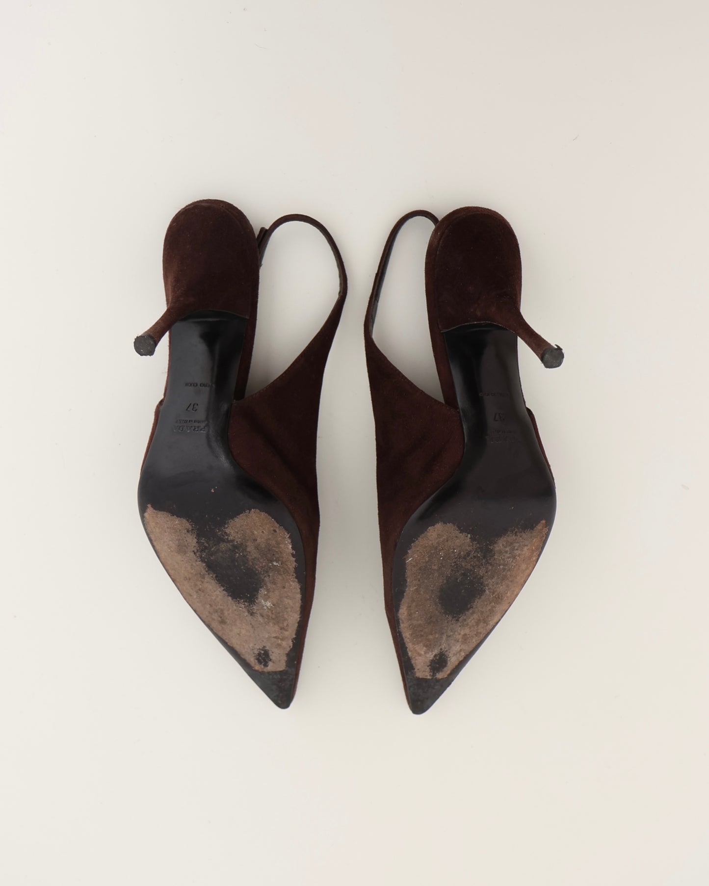 Prada Brown Suede Slingback Heels