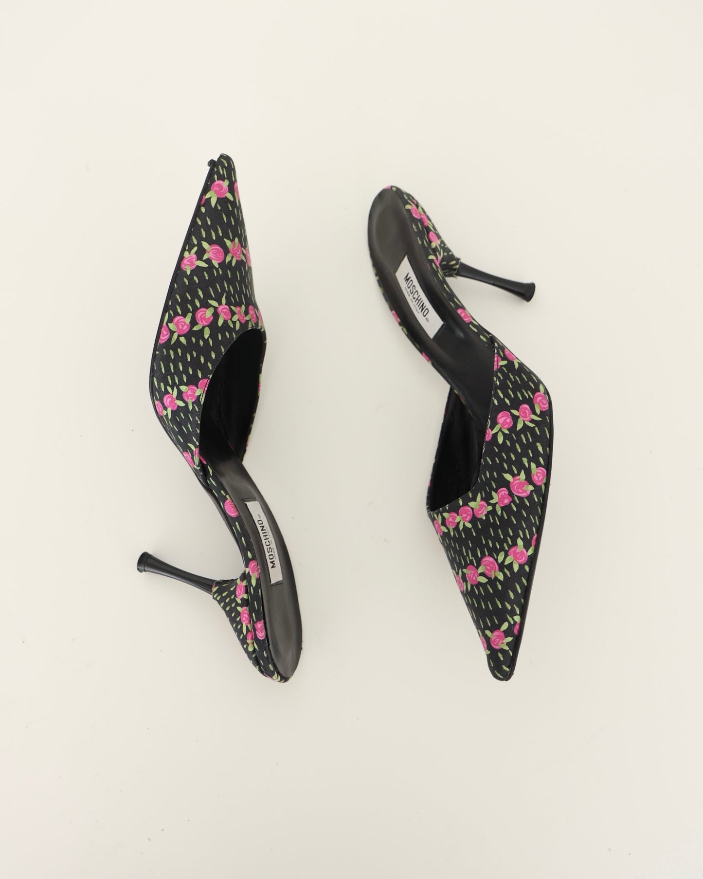 Moschino Pink and Black Floral Mules