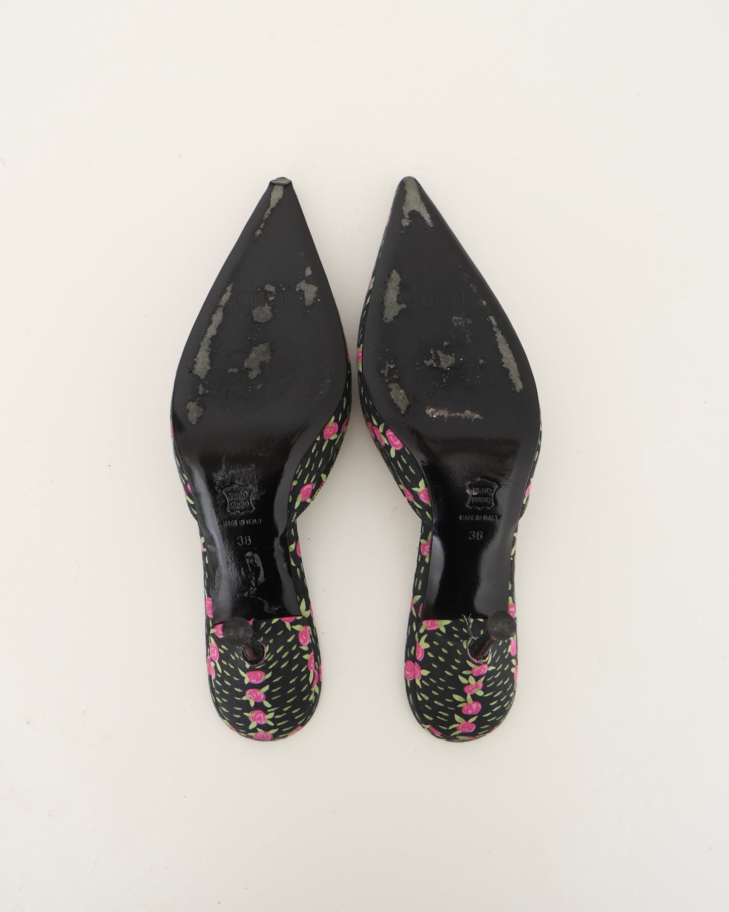 Moschino Pink and Black Floral Mules