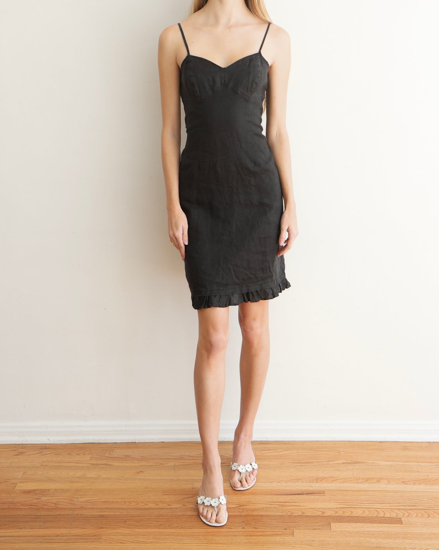 Vintage Black Linen Mini Dress