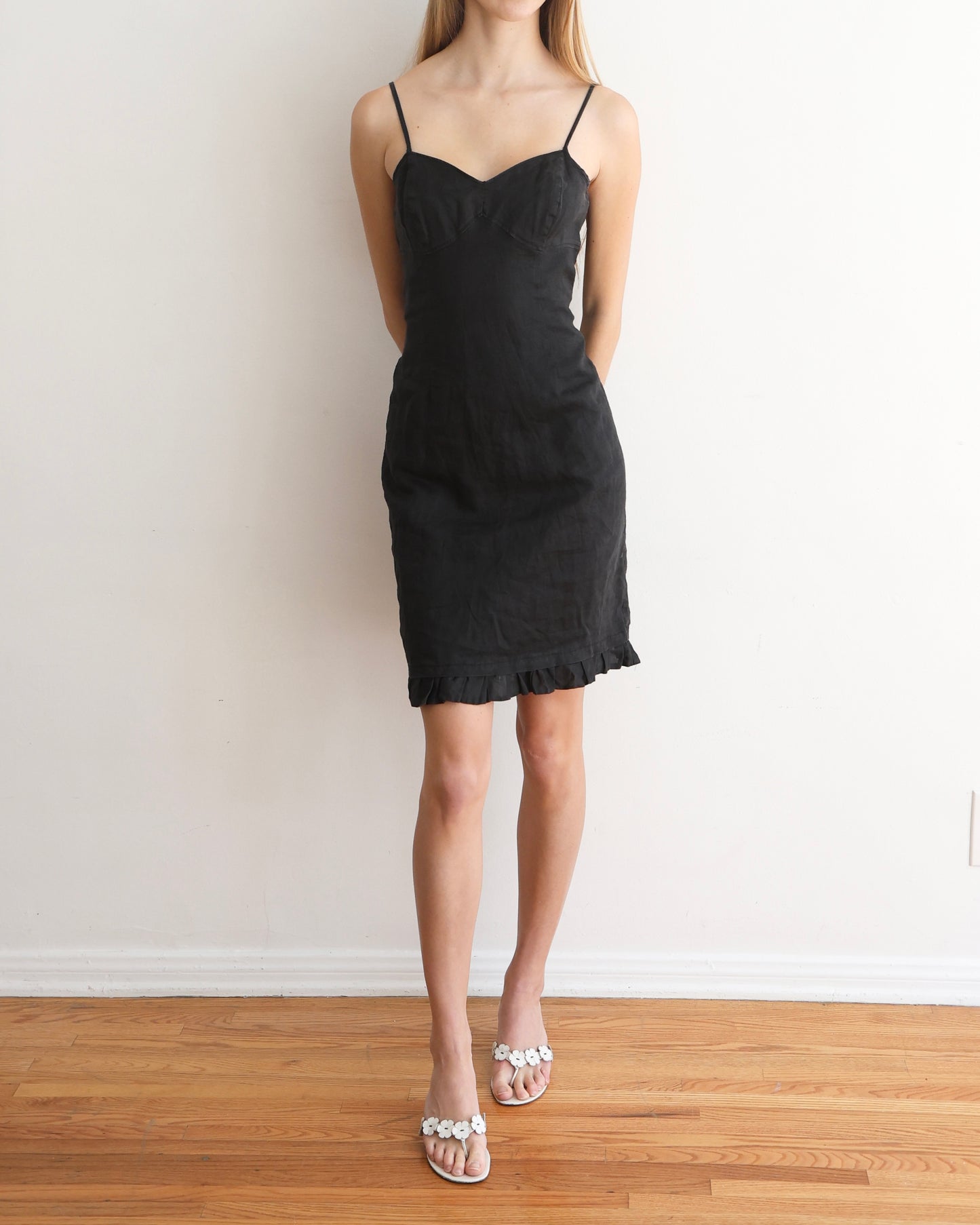 Vintage Black Linen Mini Dress