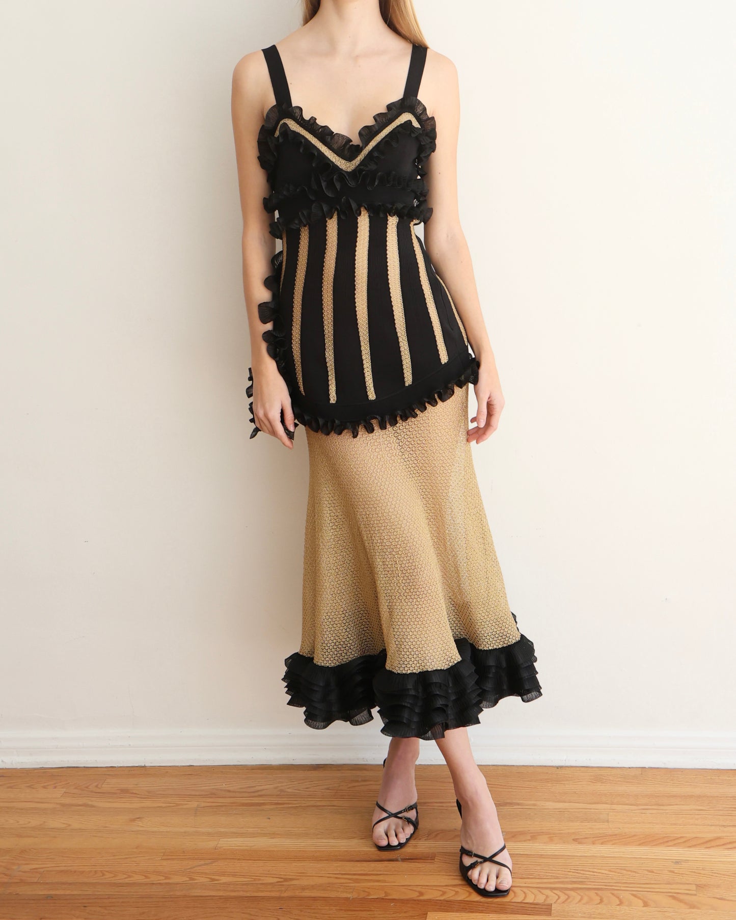 alexander mcqueen dress black Vintage Alexander McQueen Black and Gold Dress – Chloe Vintage