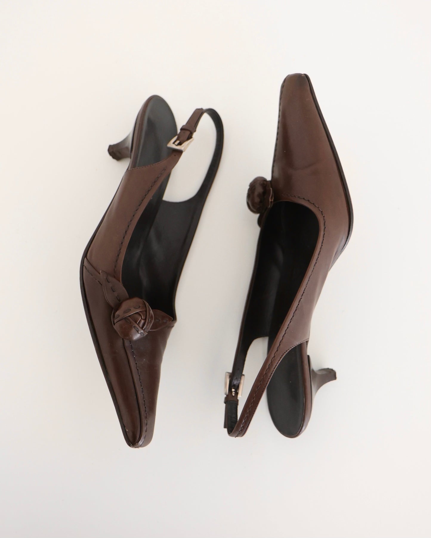 Prada Brown Rosette Kitten Heels