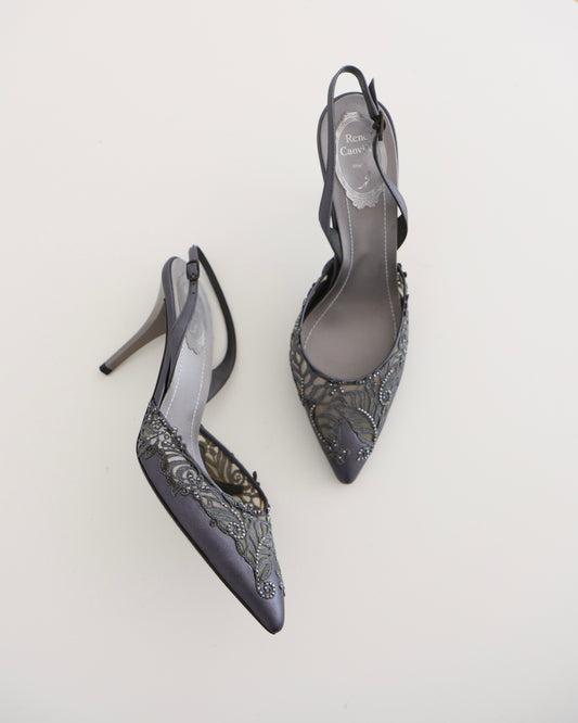 Rene Caovilla Gray Lace Heels