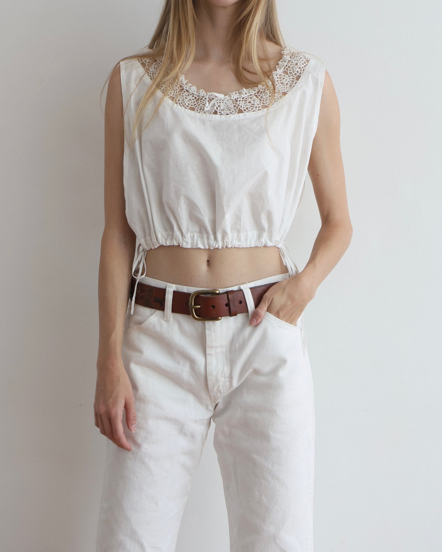 White Crochet Tie Top