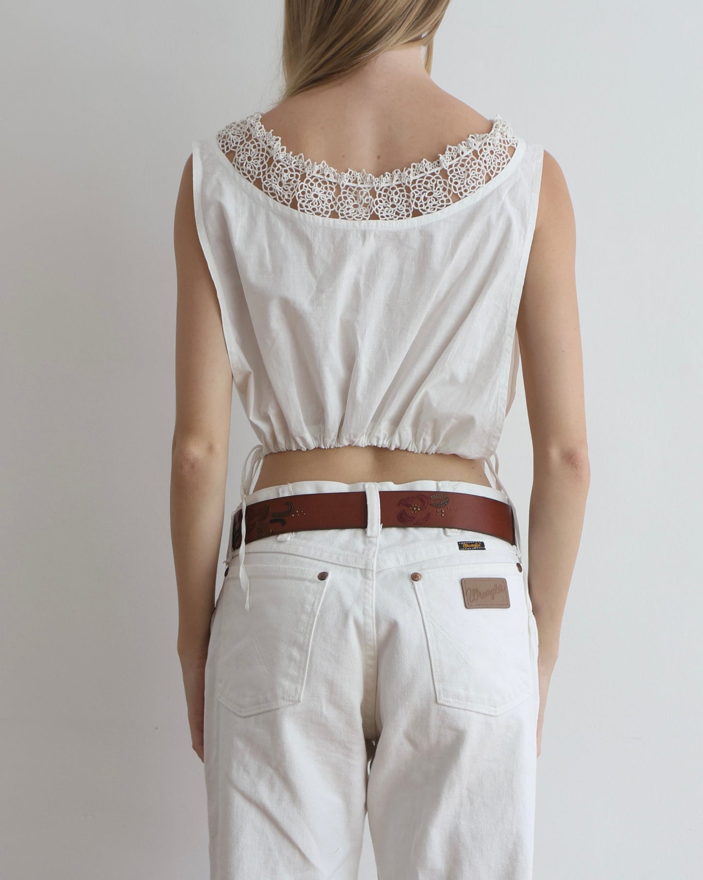 White Crochet Tie Top