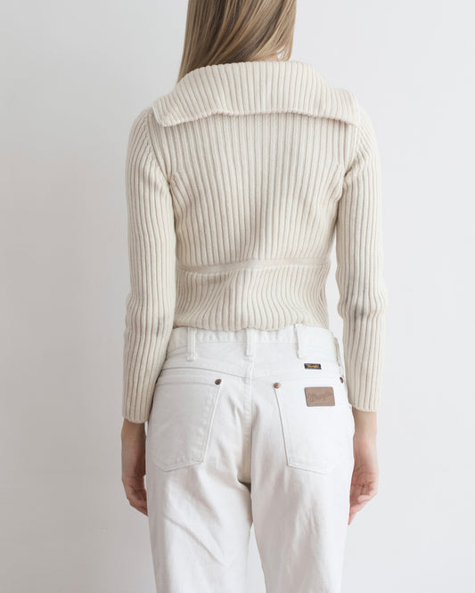 Prada Linea Rossa Cream Ribbed Cardigan