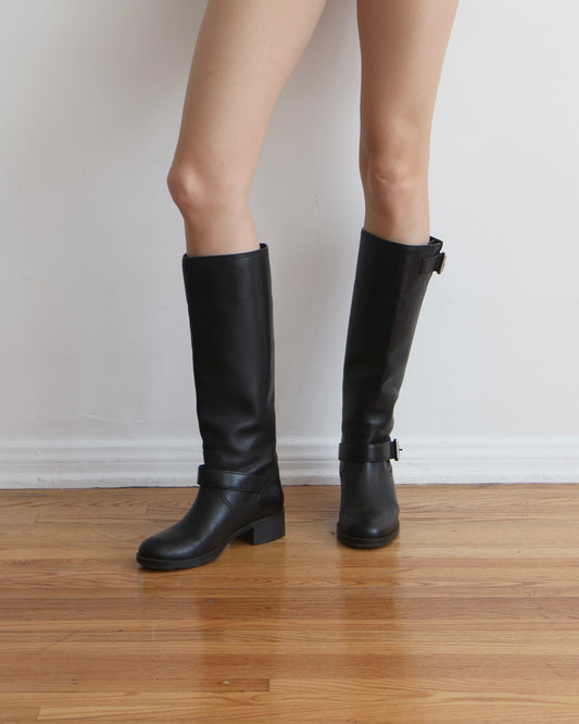 Prada Black Leather Riding Boots