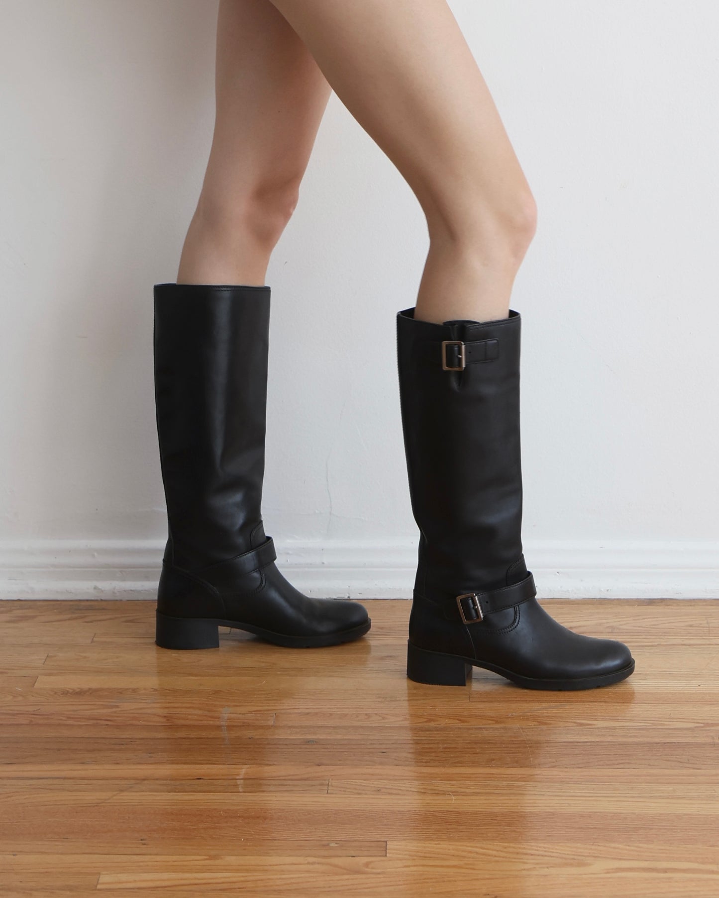 Prada Black Leather Riding Boots