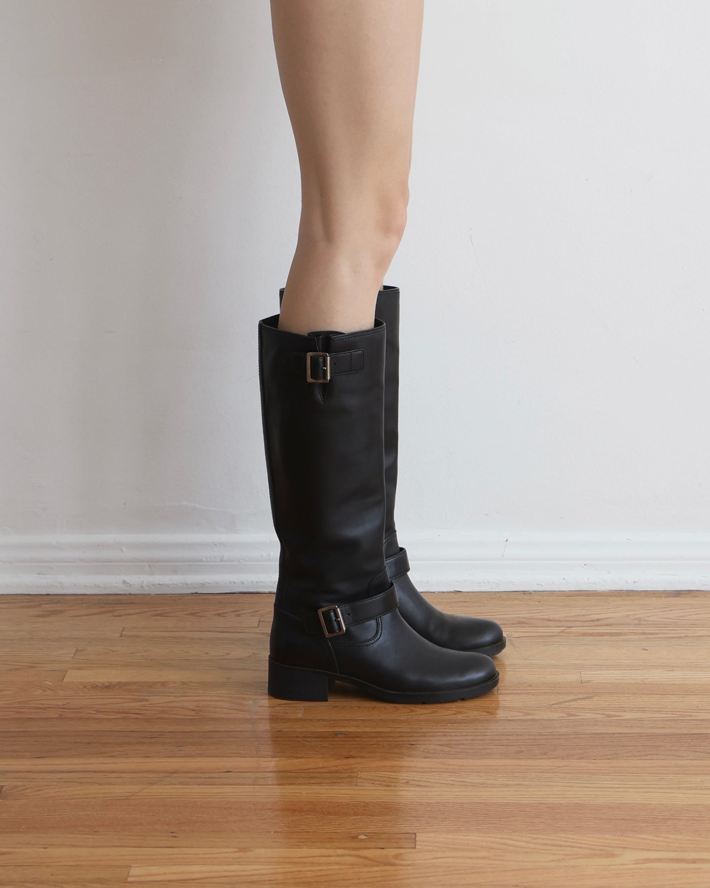 Prada Black Leather Riding Boots