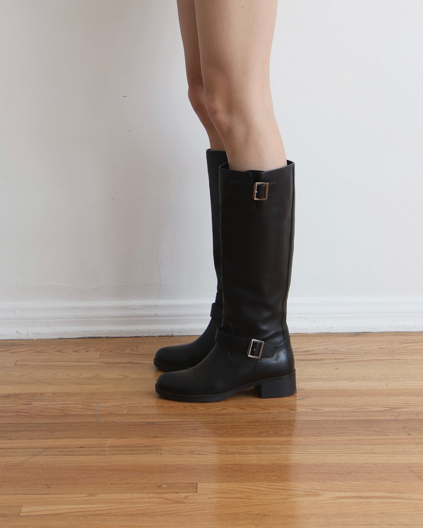 Prada Black Leather Riding Boots