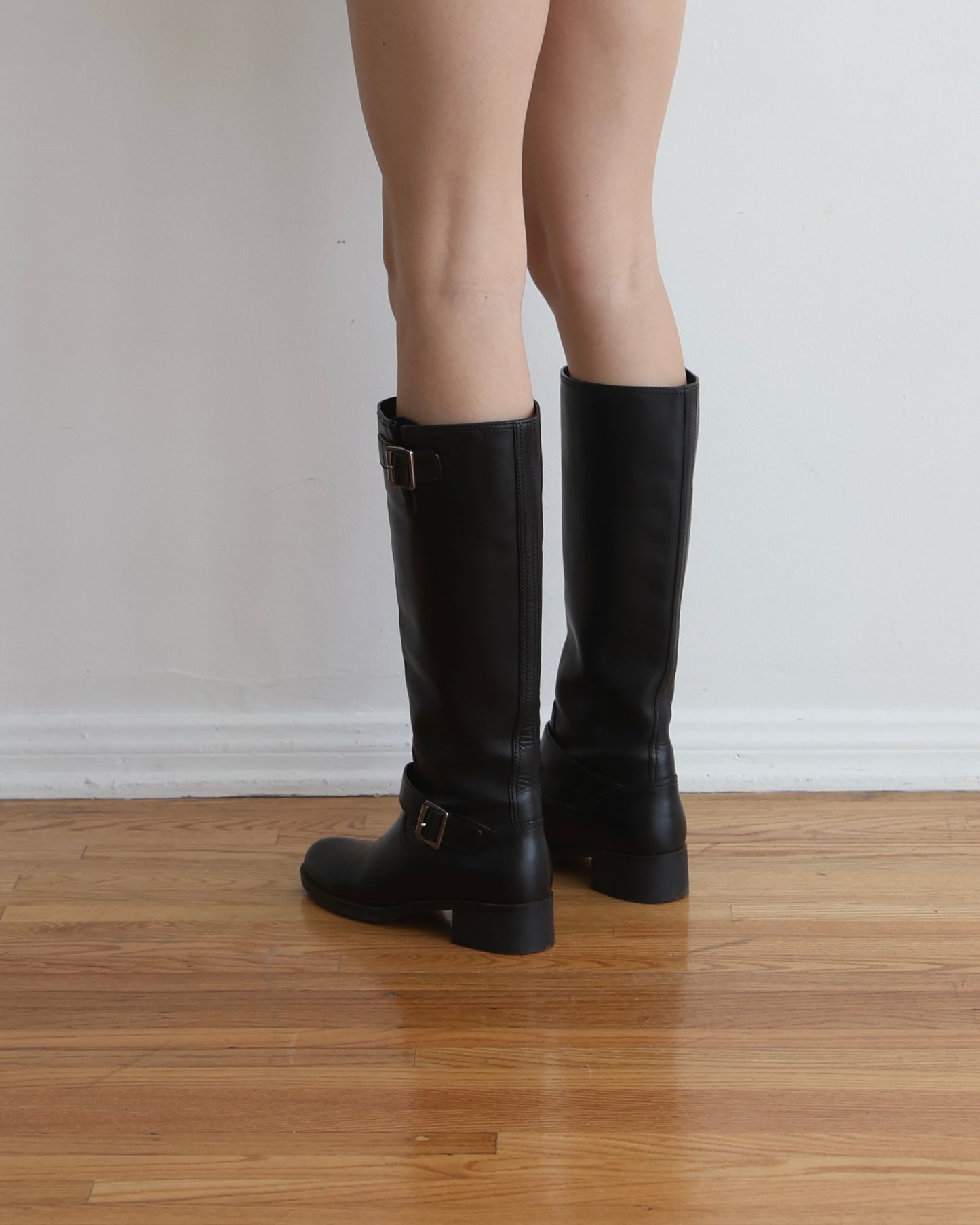 Prada Black Leather Riding Boots