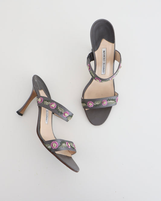 Manolo Blahnik Brown & Pink Floral Heels