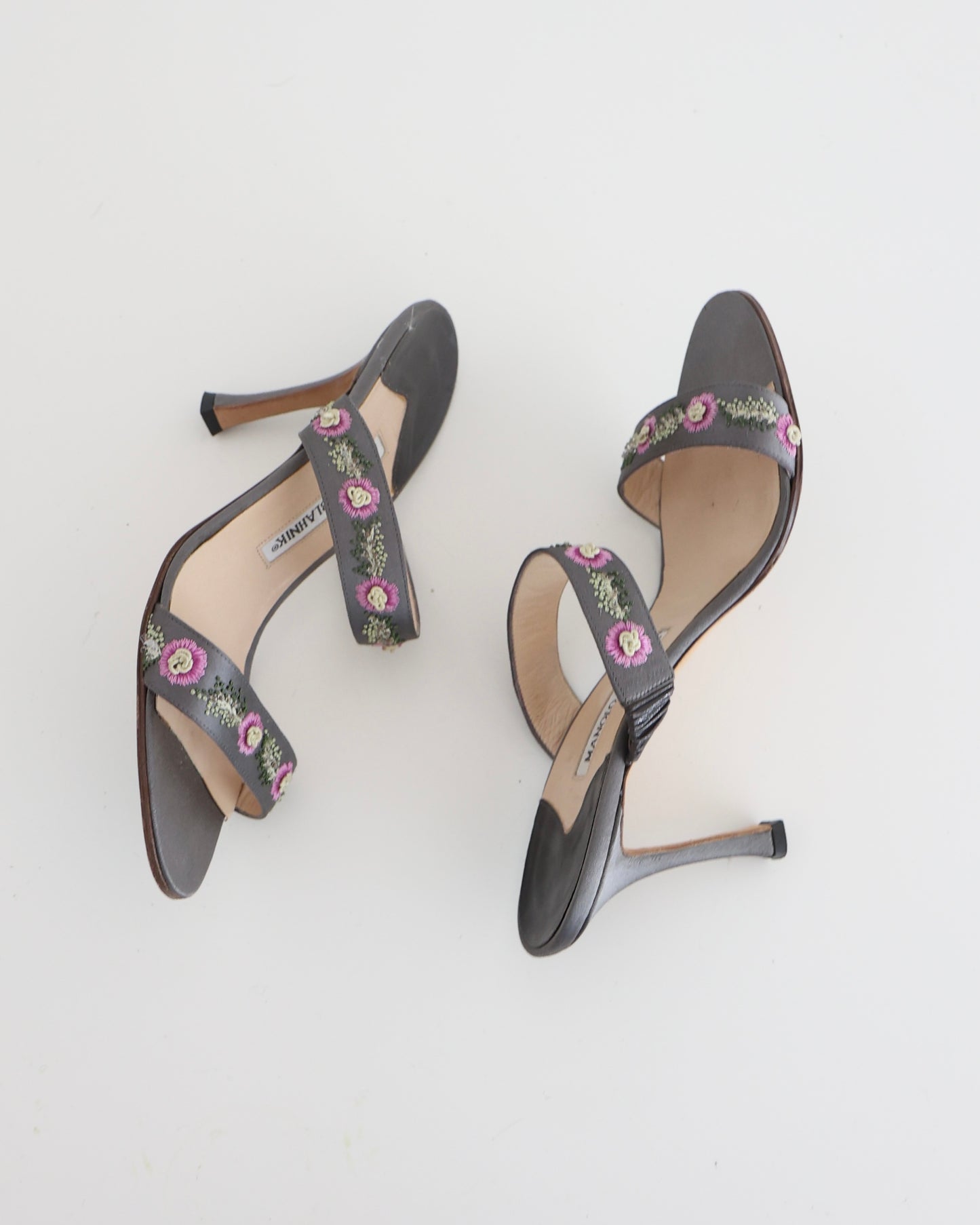 Manolo Blahnik Brown & Pink Floral Heels