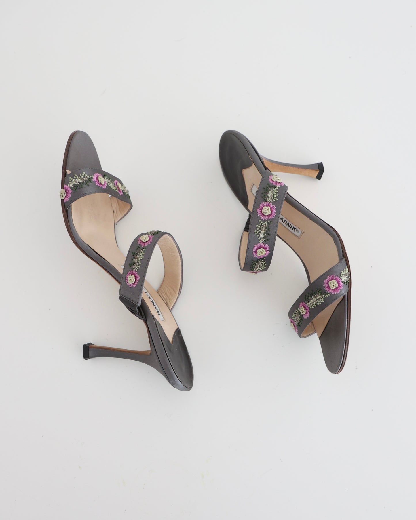 Manolo Blahnik Brown & Pink Floral Heels