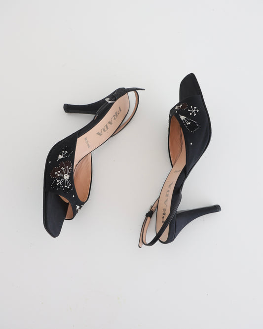 Prada Black Butterfly Flower Heels