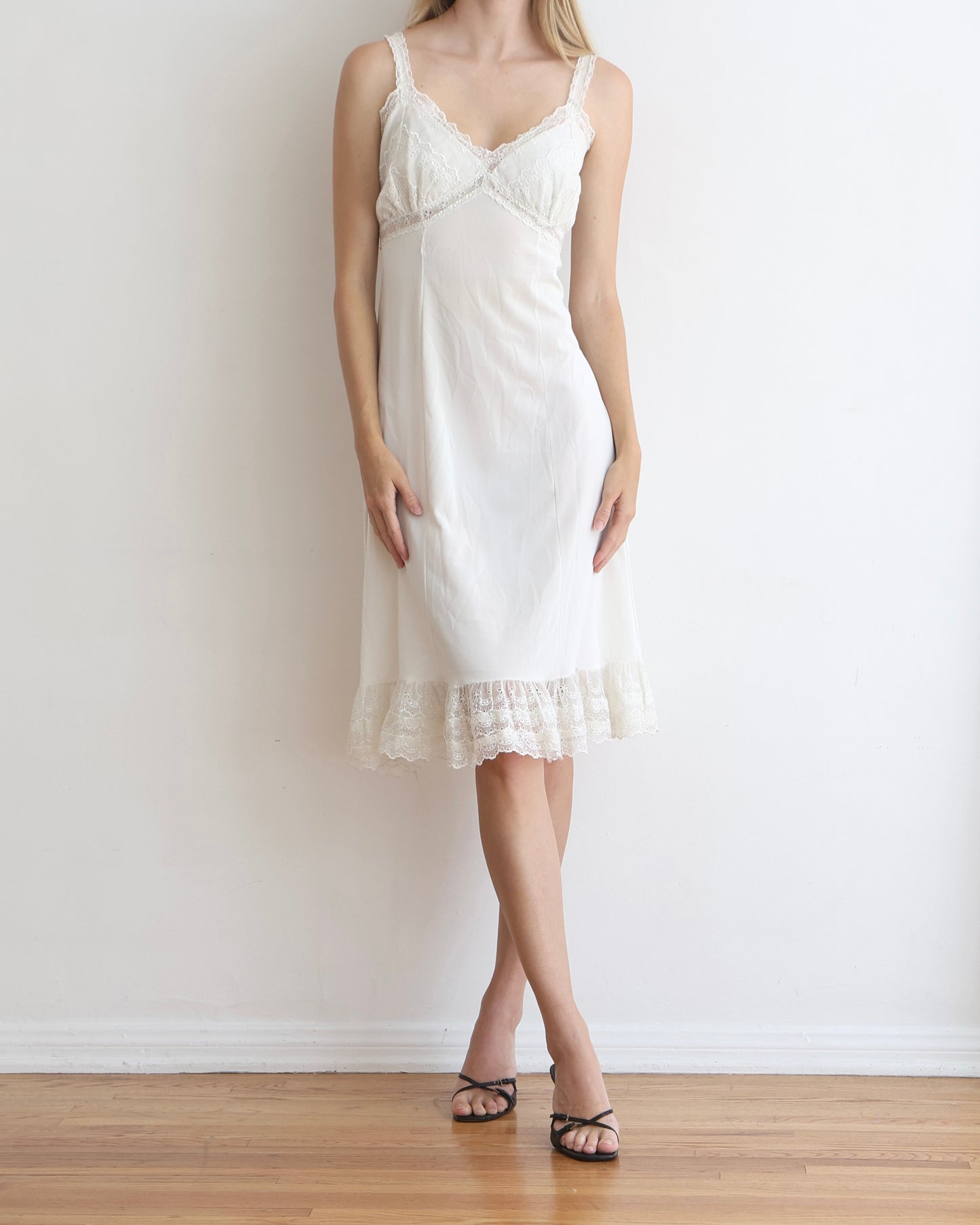 White Lace Midi Slip Dress