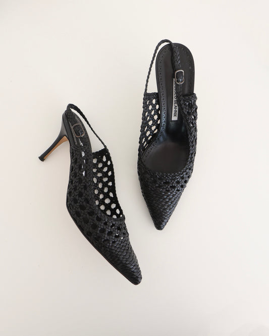 Manolo Blahnik Black Woven Heels