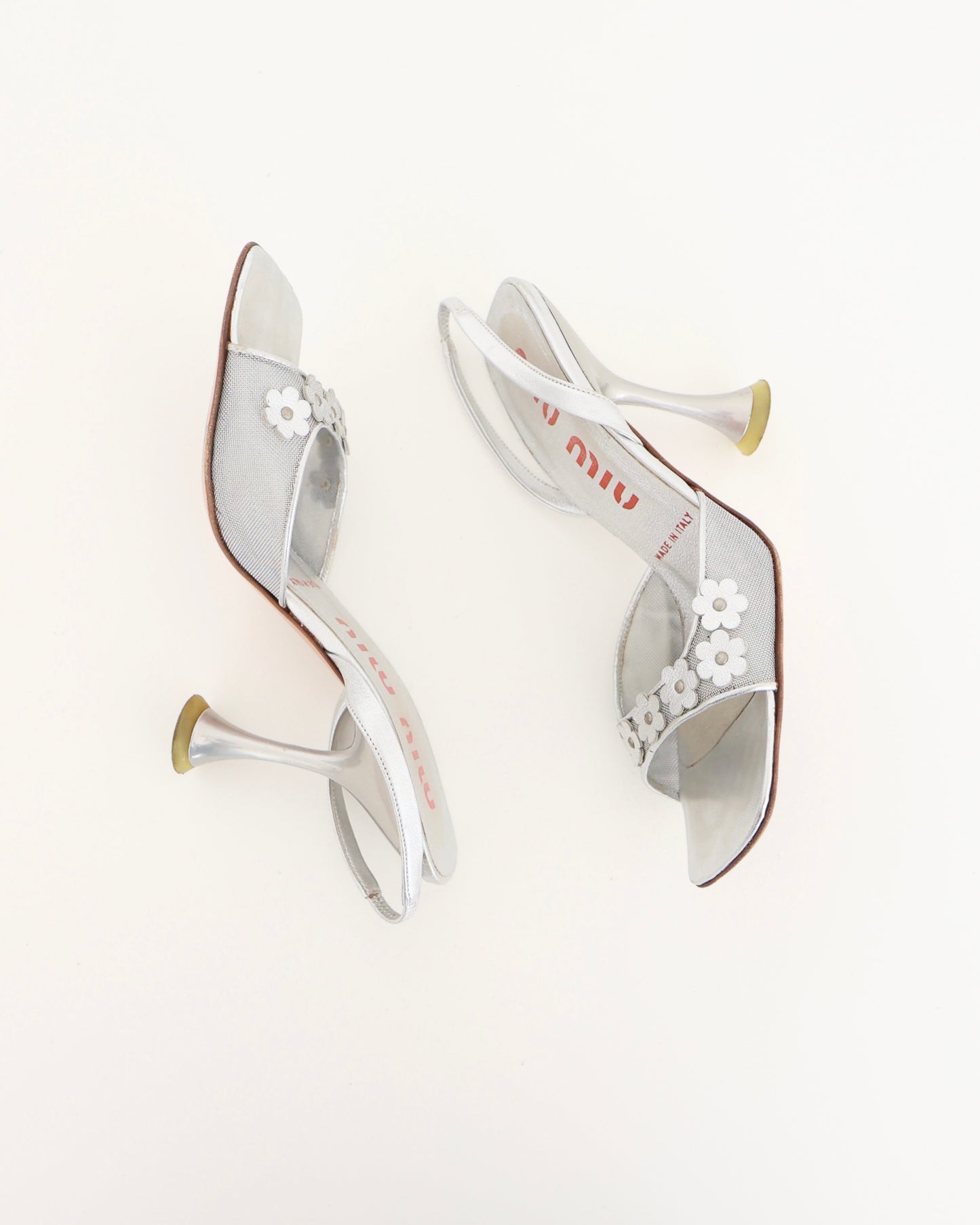 Miu Miu Silver Flower Heels