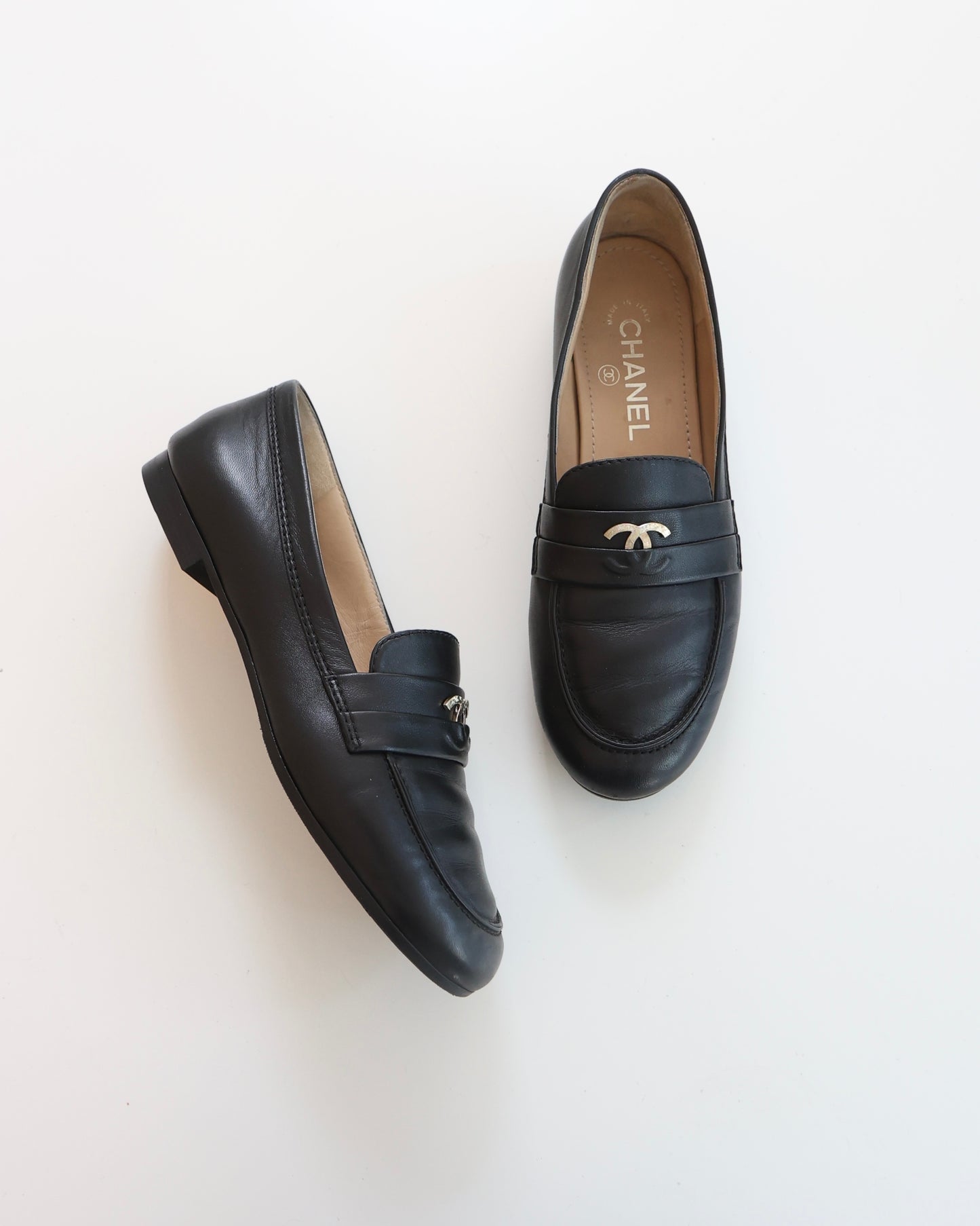 Chanel Black & Gold CC Loafers