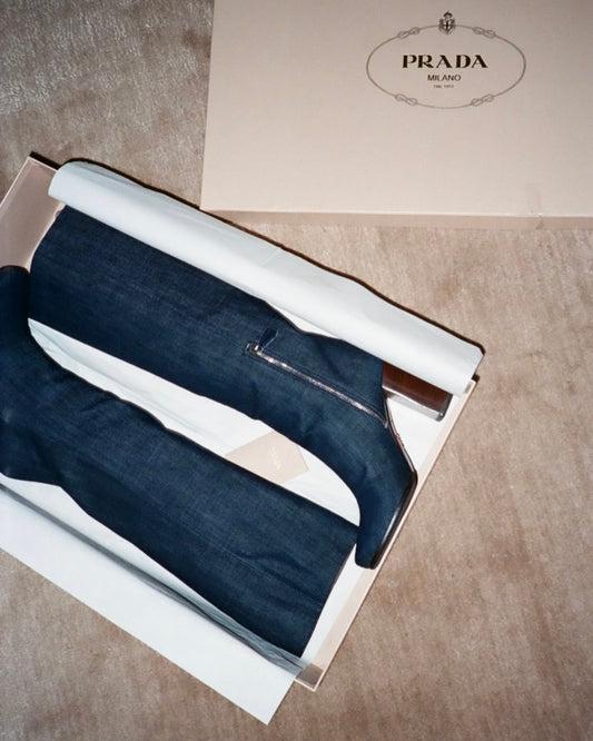 Prada Navy Denim Boots 38