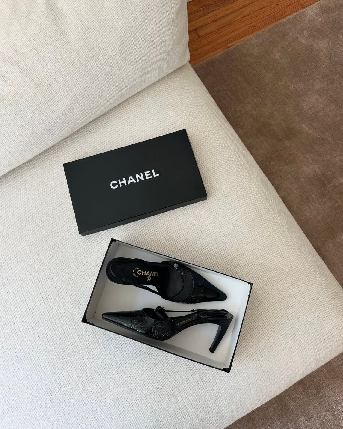 Chanel Camellia Flower Leather Heels
