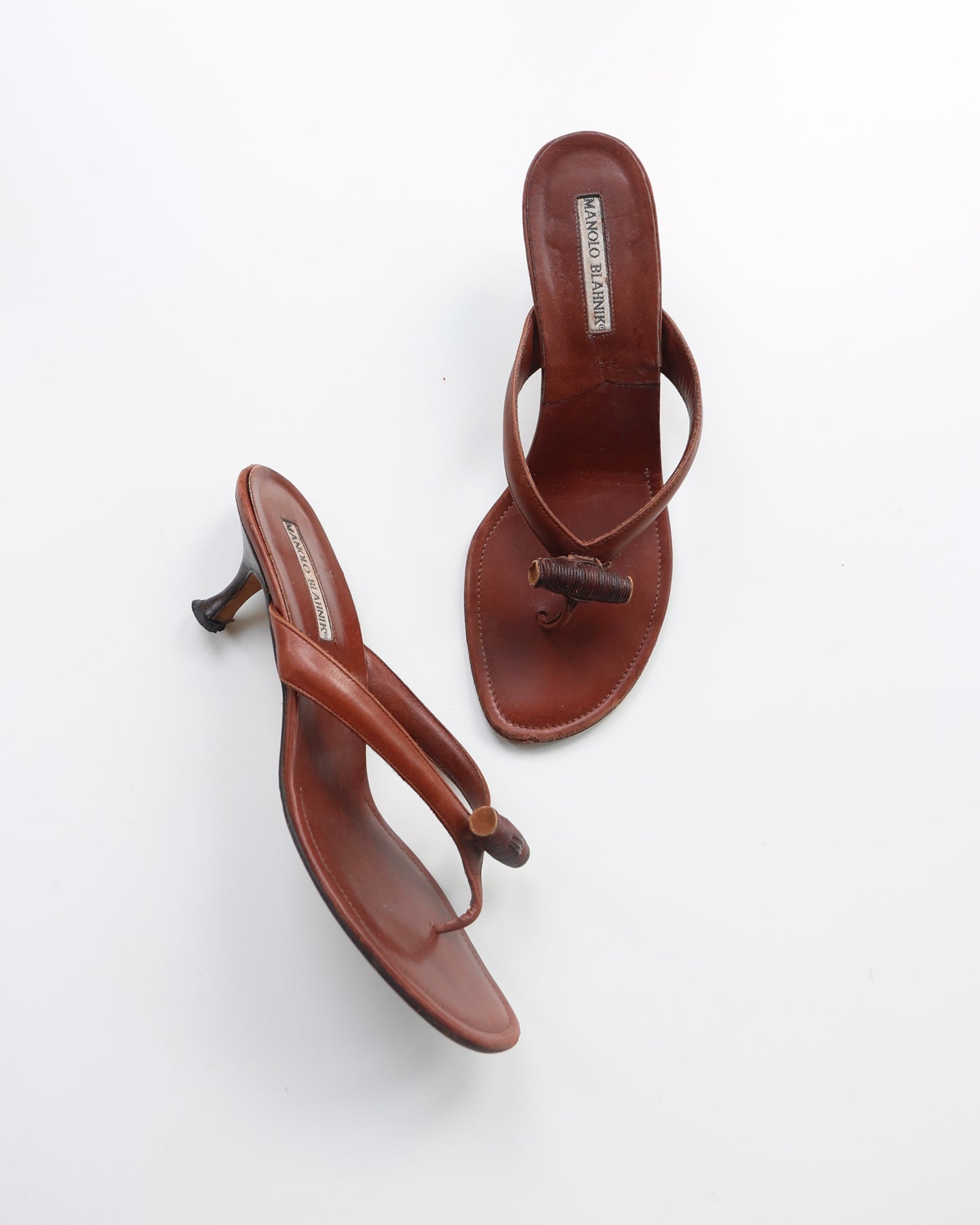 Manolo Blahnik Brown Thong Heels