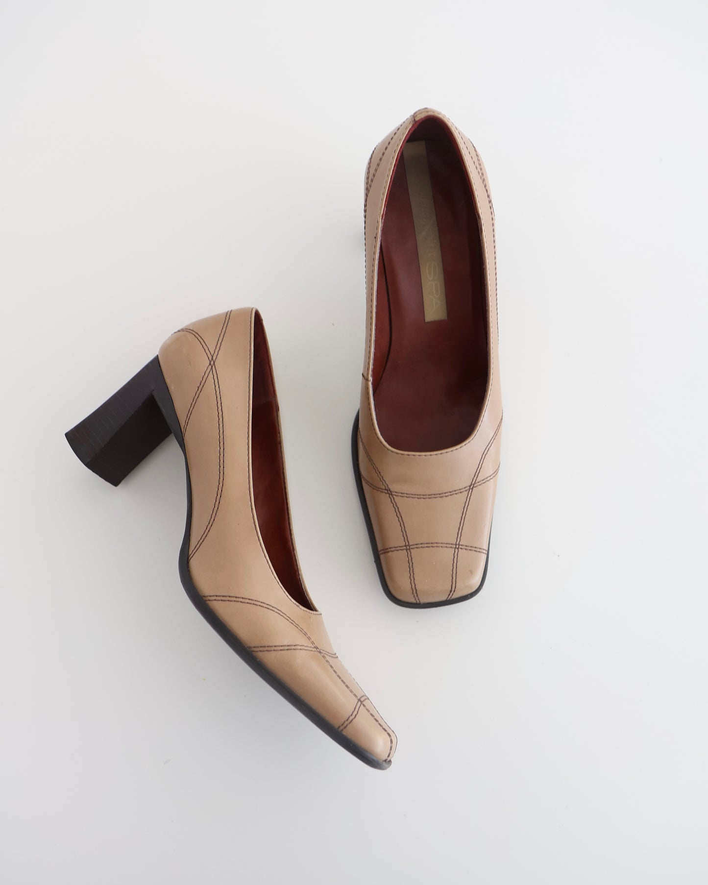 Brown Leather Stitched Heels 8