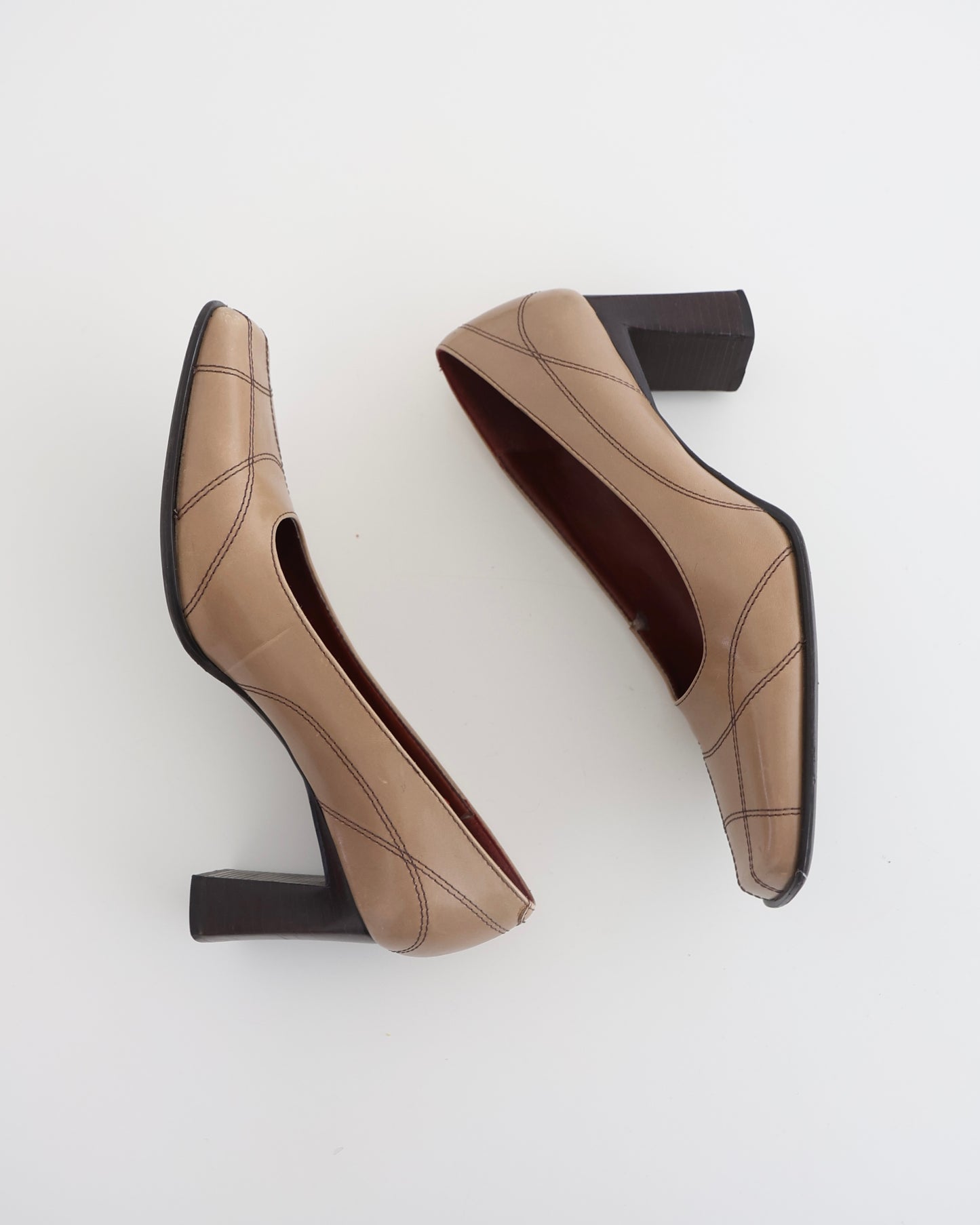 Brown Leather Stitched Heels 8