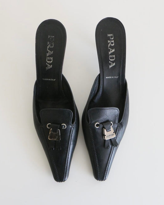 Prada Black Locket Mules