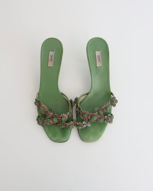 Prada Green Flower Heels