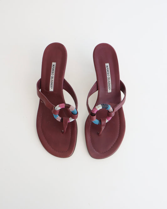Manolo Blahnik Burgundy Beaded Heels