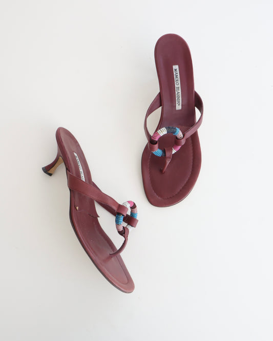 Manolo Blahnik Burgundy Beaded Heels