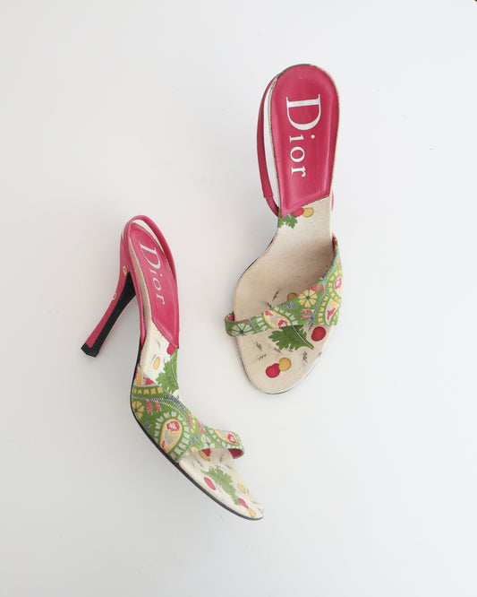 Dior Pink & Green Paisley Heels