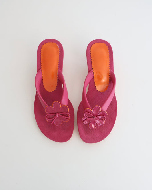 Stuart Weitzman Pink Flower Thong Heels
