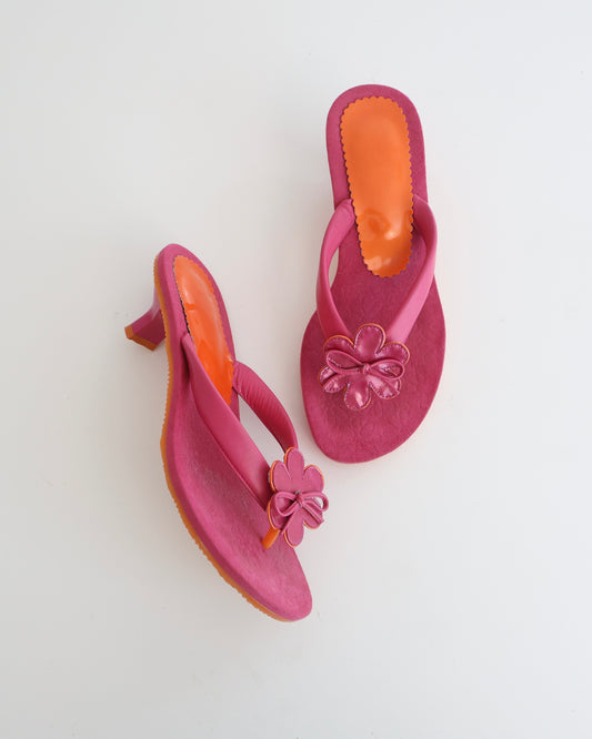 Stuart Weitzman Pink Flower Thong Heels