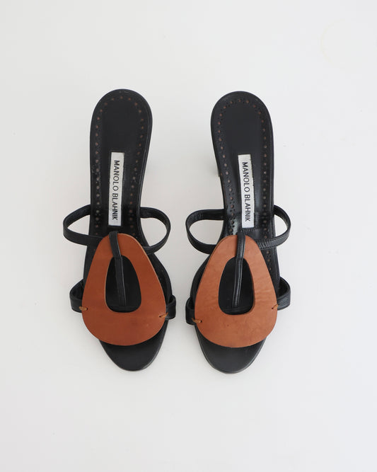 Manolo Blahnik Brown Leather Oval Heels