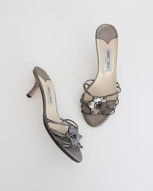 Jimmy Choo Silver Flower Heels