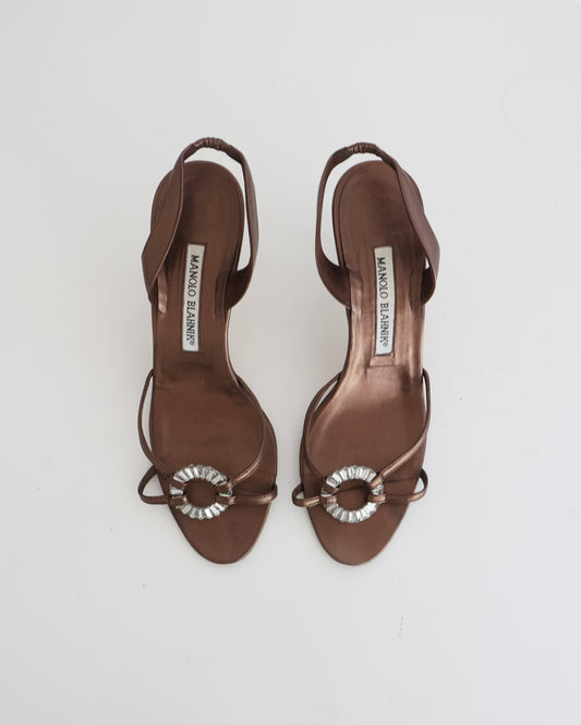 Manolo Blahnik Brown Metallic Ring Heels