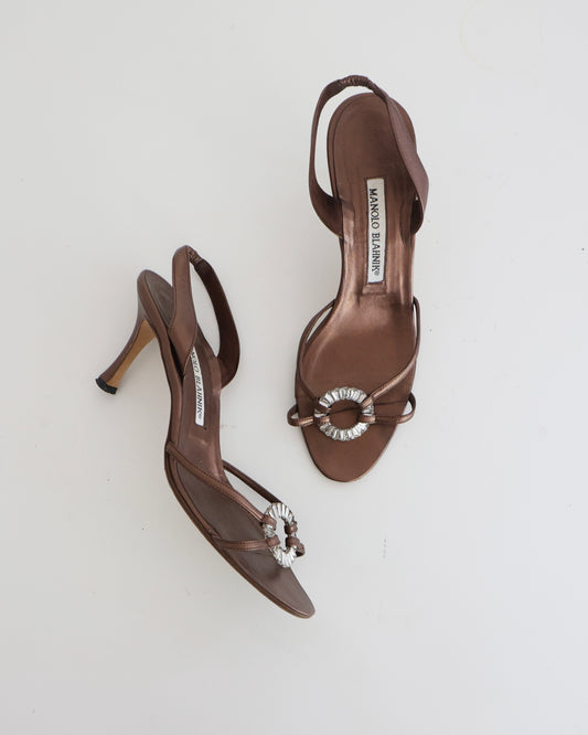 Manolo Blahnik Brown Metallic Ring Heels
