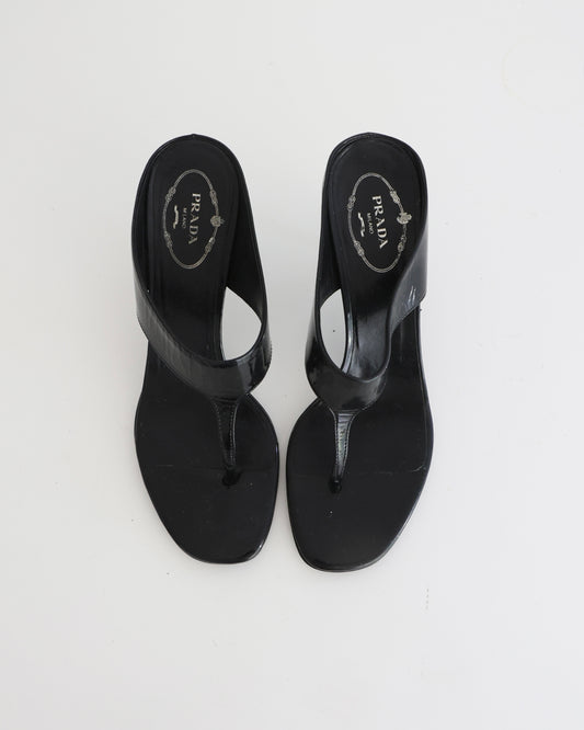 Vintage Prada Black T-Strap Heels