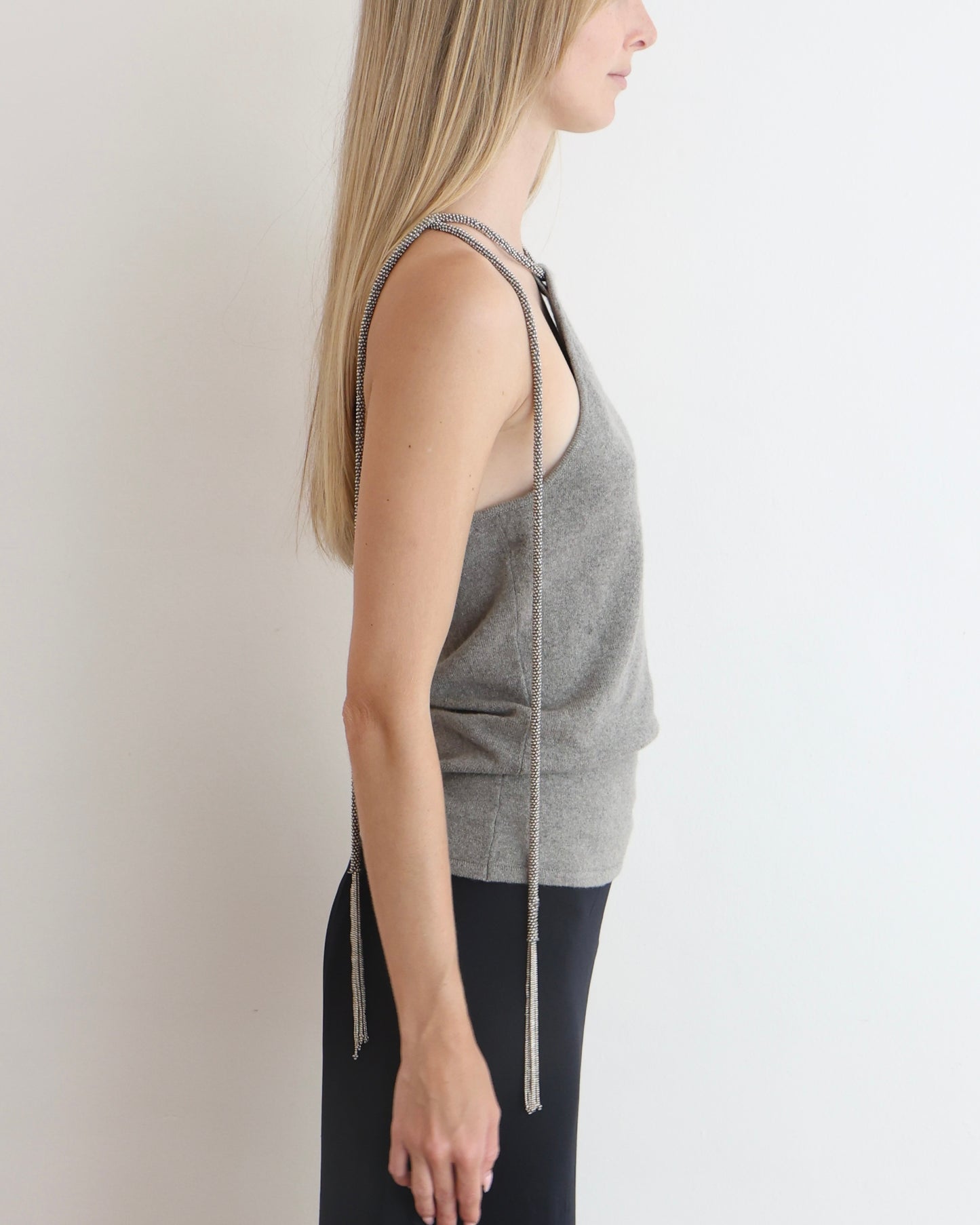 Ralph Lauren Gray Tassel Halter Top